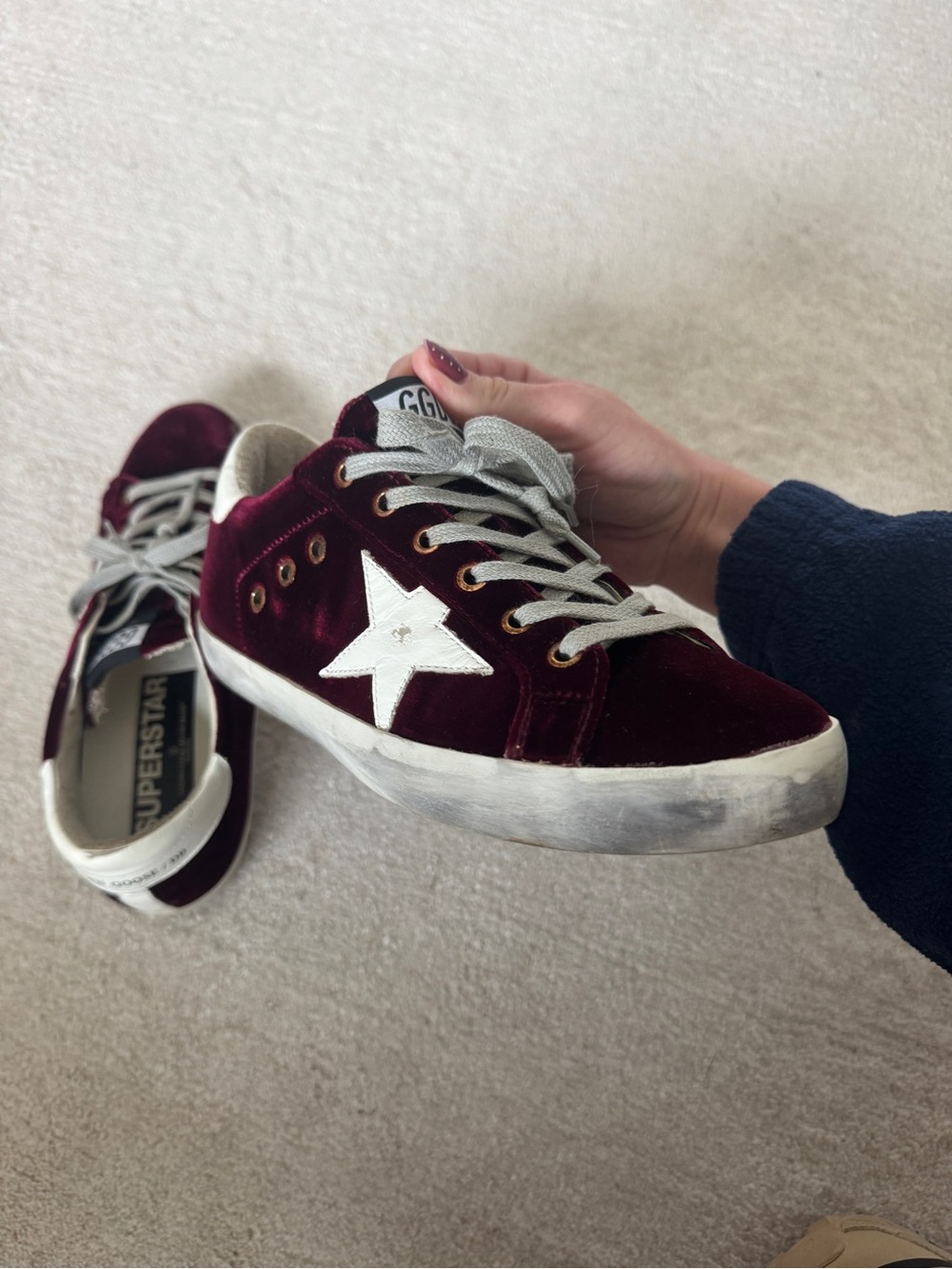 Golden Goose Velvet Burgundy Star Sneakers with White Heel - Picture 8 of 11